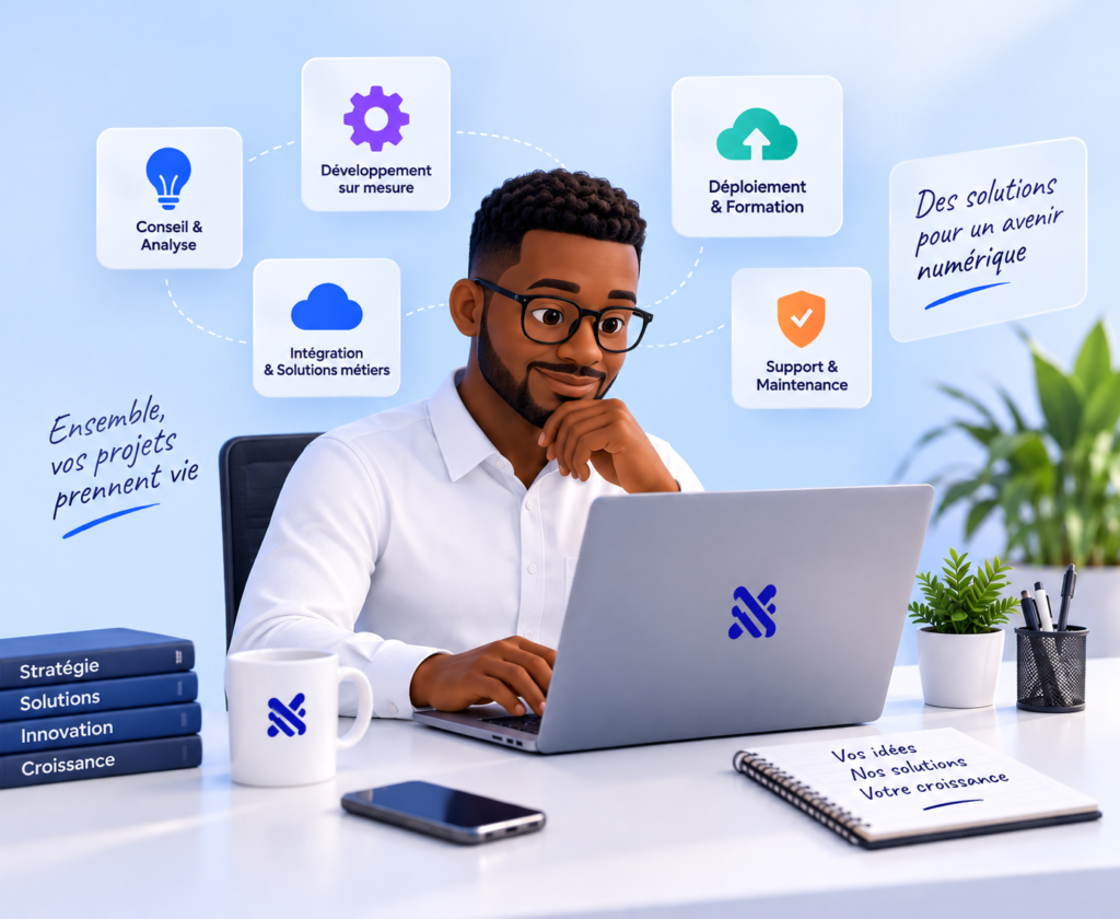 Illustration d’un professionnel utilisant des outils numériques pour son activité